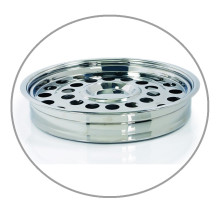 Round Silver-polished 32-hole Stainless Steel Tray with built in Bread / wafer dish